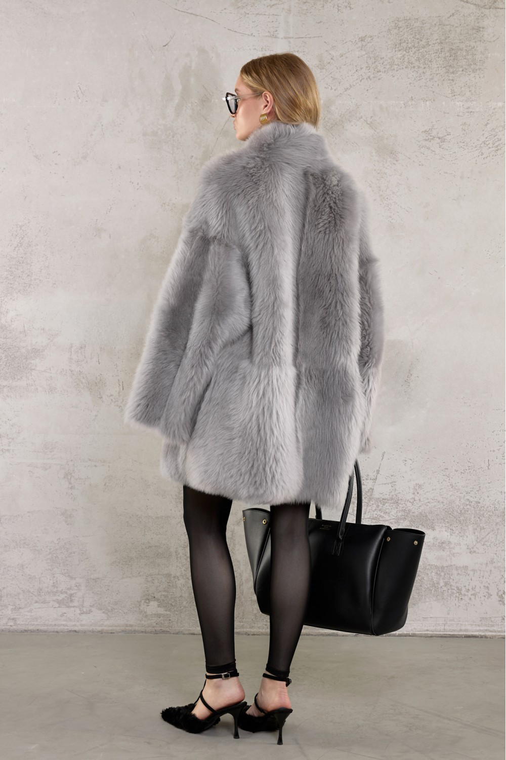 Light grey tuscan shearling coat by mulvanni 