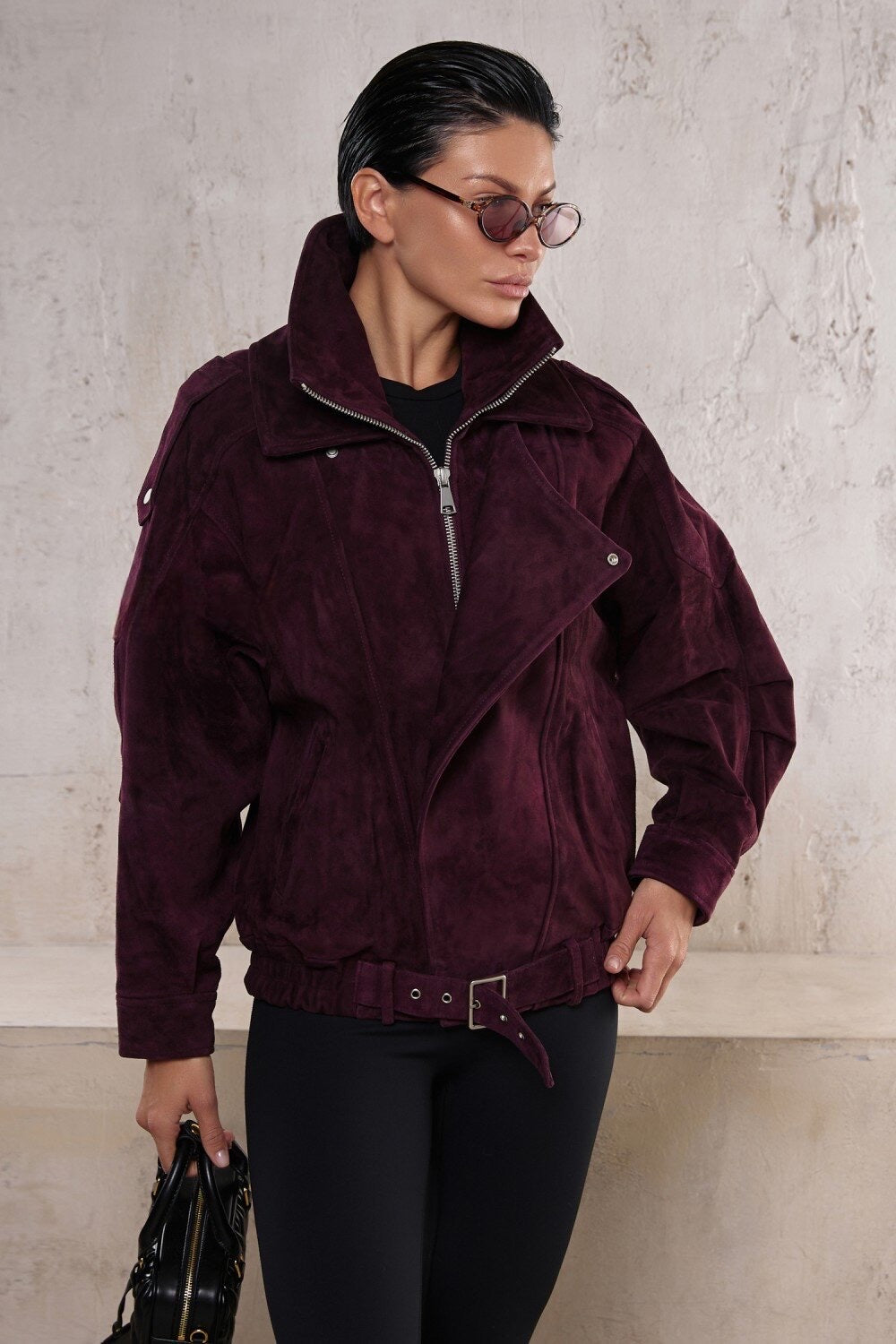 Giacca in camoscio Valentina bordeaux