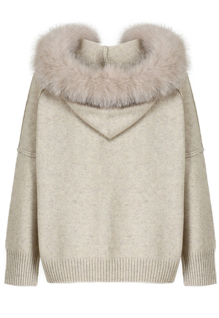 Cashmere Tracksuit with fox fur super soft cashmere hoodie for women with detachable fur trim. 