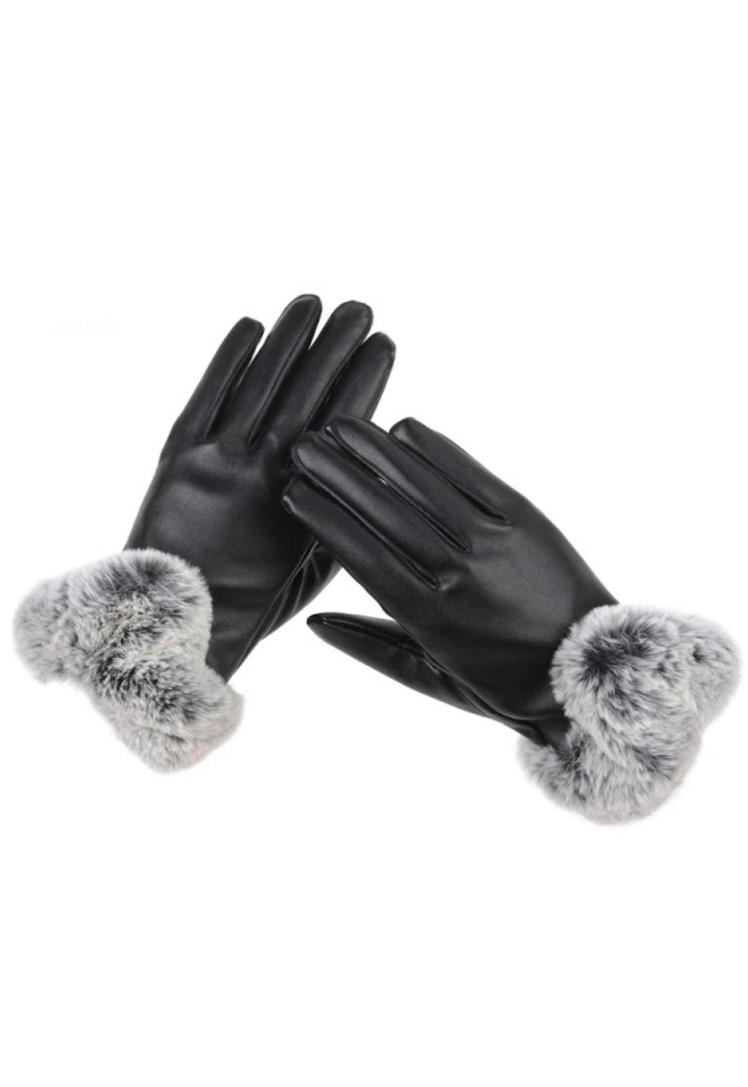 A pair of genuine leather gloves lined with soft, luxurious fox fur for added warmth and elegance.