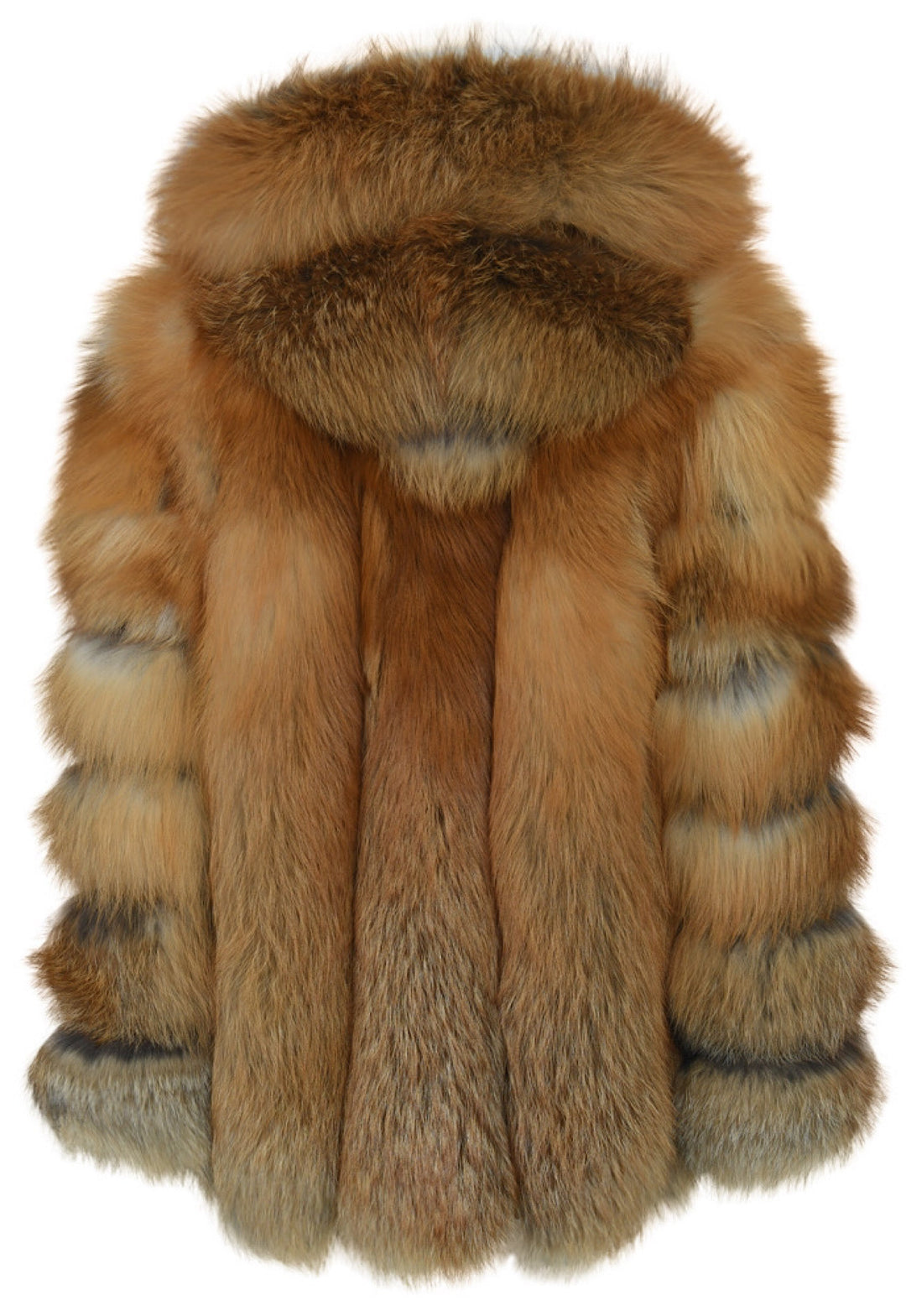 High quality fur red fox fur coat with hood for women. 