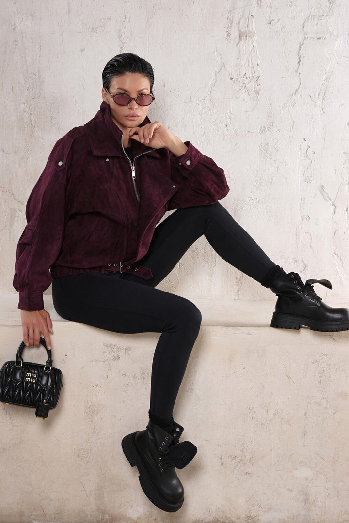 Giacca in camoscio Valentina bordeaux