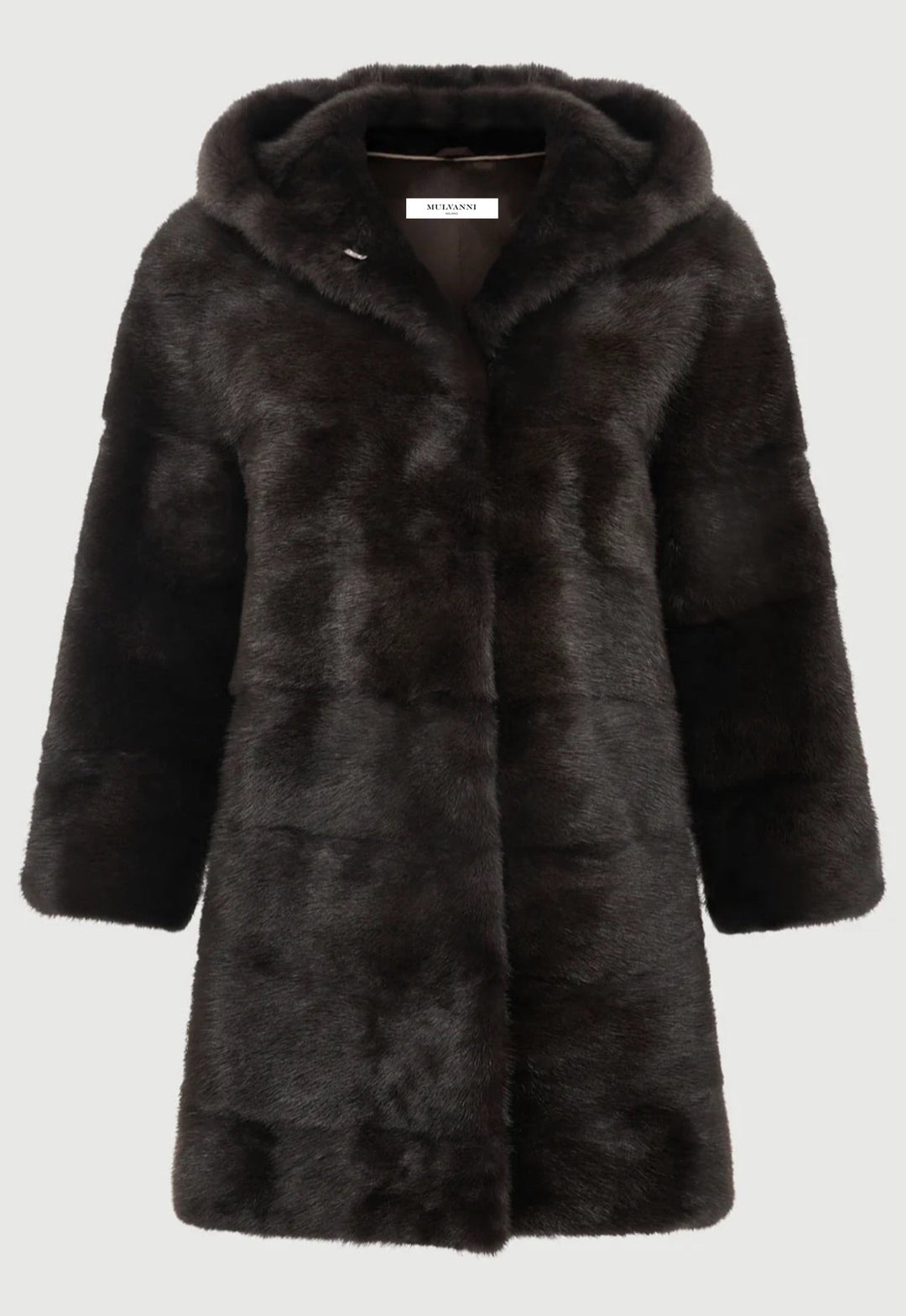 Exquisite brown mink fur coat crafted from premium mink, featuring a deep, rich hue, plush texture, and elegant hood for added warmth and sophistication.