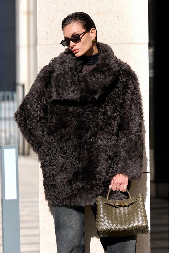 Cappotto Midi in Pelliccia di Agnello GABRIELLE