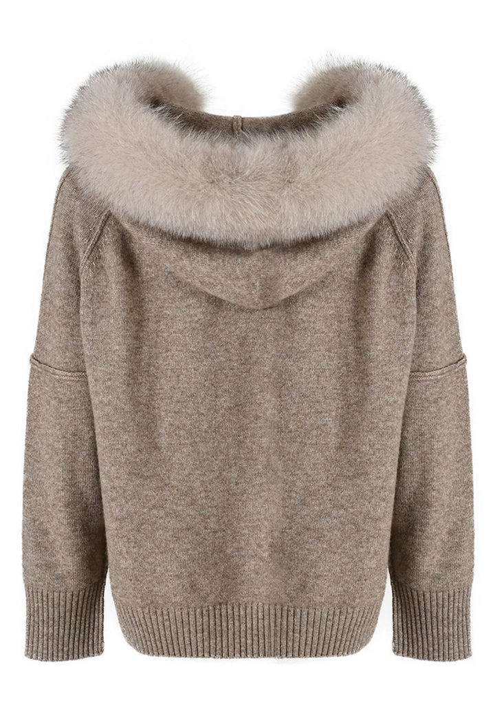 Cashmere Tracksuit with fox fur super soft cashmere hoodie for women with detachable fur trim.