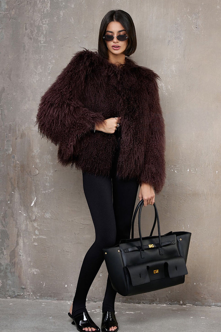 Cappotto Mongolo Rosso Marrone DINA