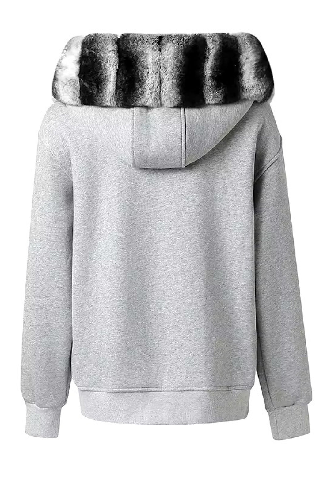 Close-up of a plush Rex Rabbit fur hoodie, showcasing its rich texture and practical design with front zip closure.