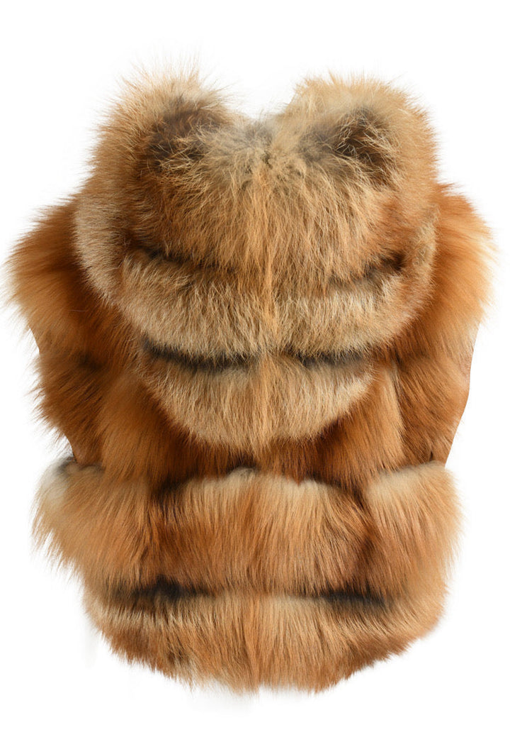 Luxurious cropped vest made from genuine red fox fur, designed for bold elegance and extreme cold-weather insulation.