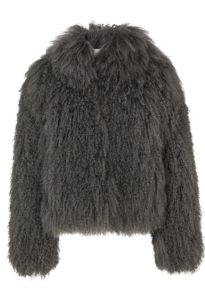Genuine short grey mongolian fur coat. 