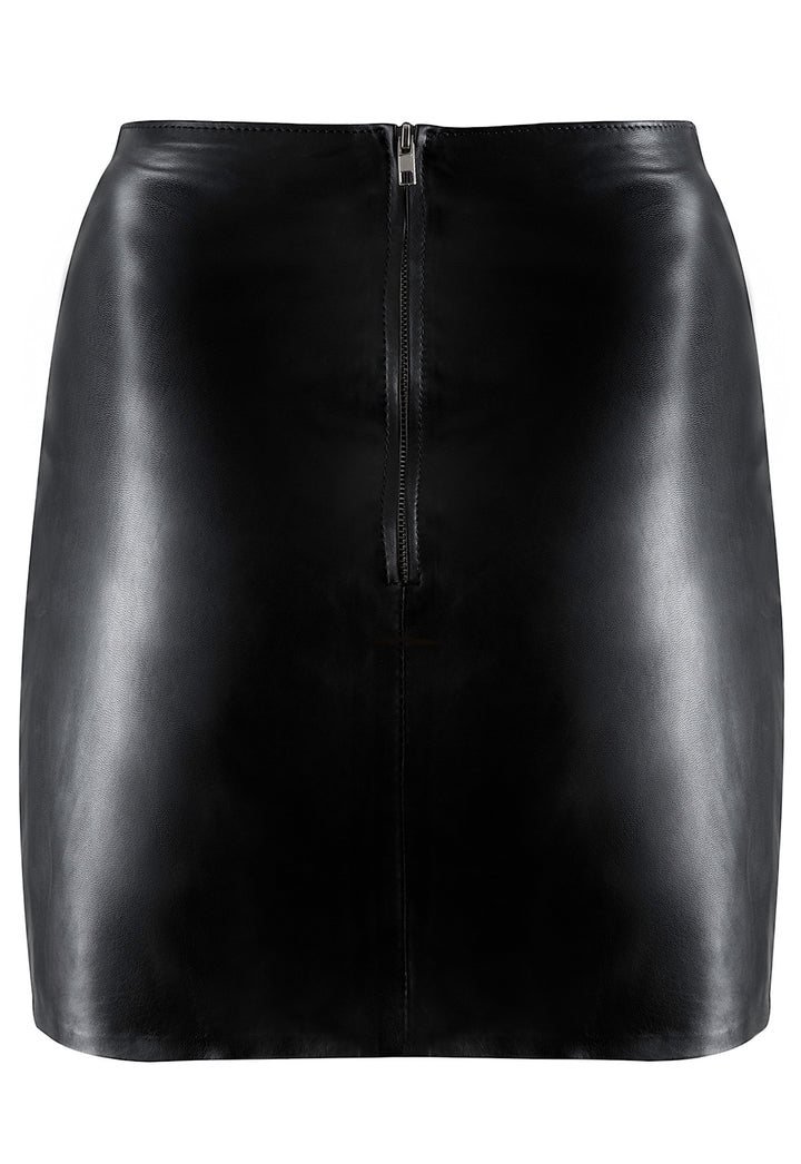 High-quality leather skirt with statement buckle details, designed to flatter the silhouette and perfect for both day and evening wear.