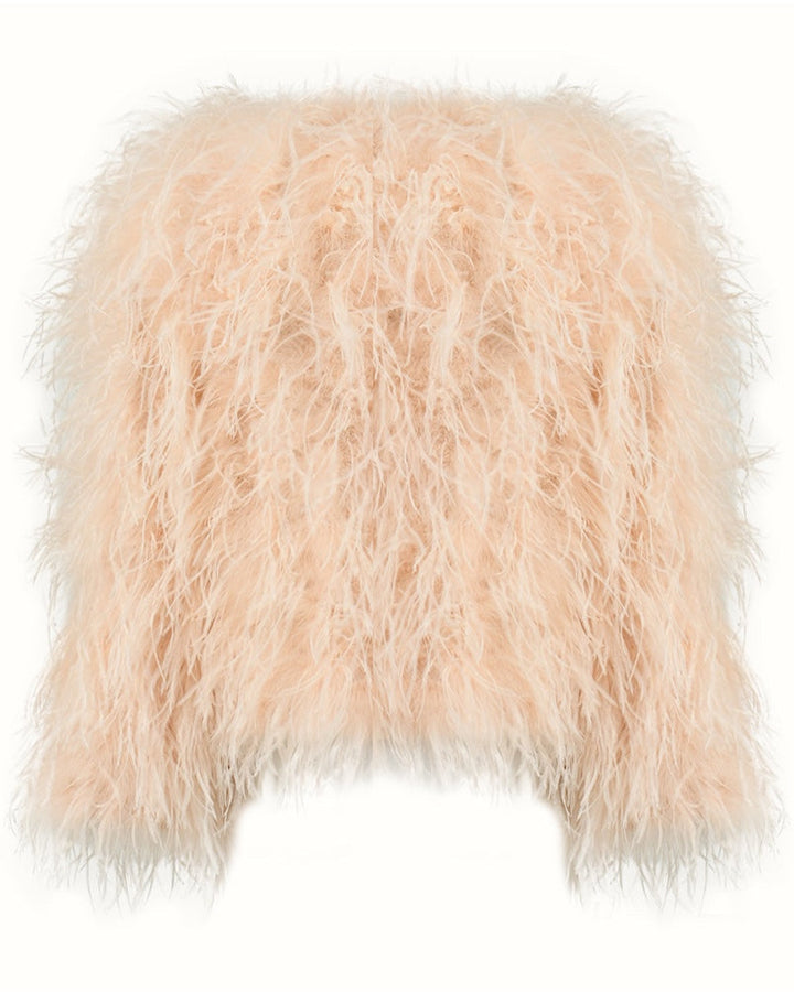  Beige feather coat for woman ideal for formal occasions.