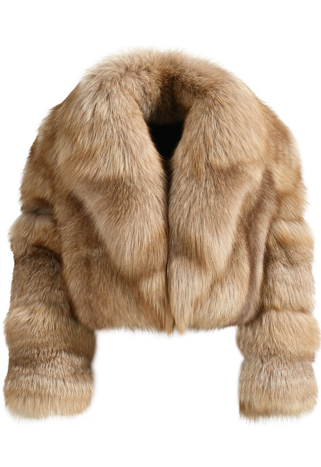 A stylish cropped fox fur coat featuring a big fur collar, offering a bold and luxurious look for winter.
