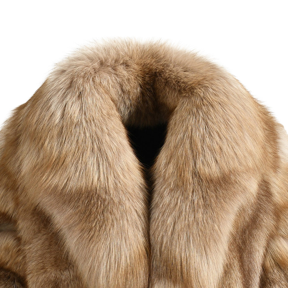 Close up from a fox fur coat for women. 