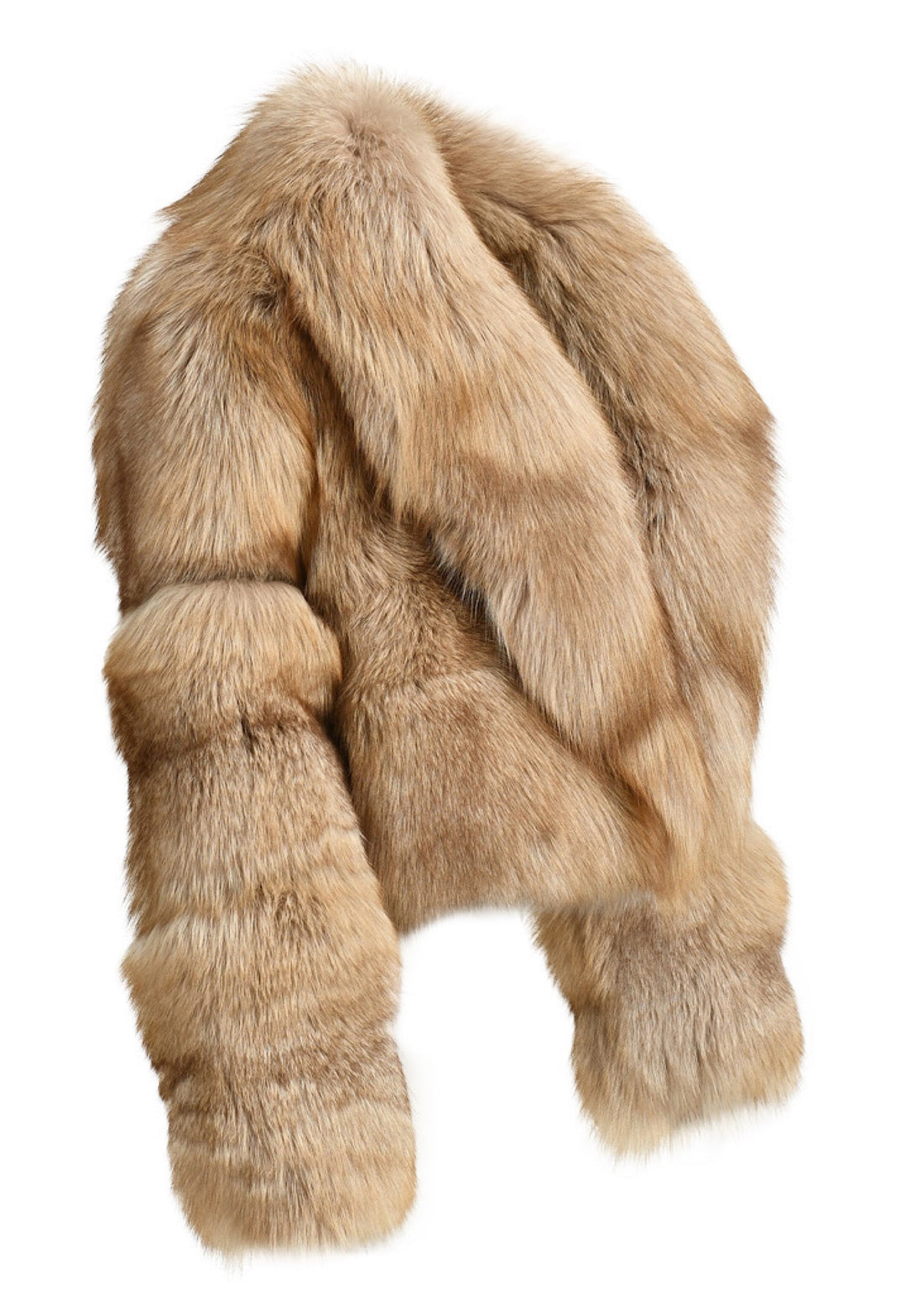 A luxurious cropped fox fur coat with a big fur collar, designed to keep you warm while making a striking impression.